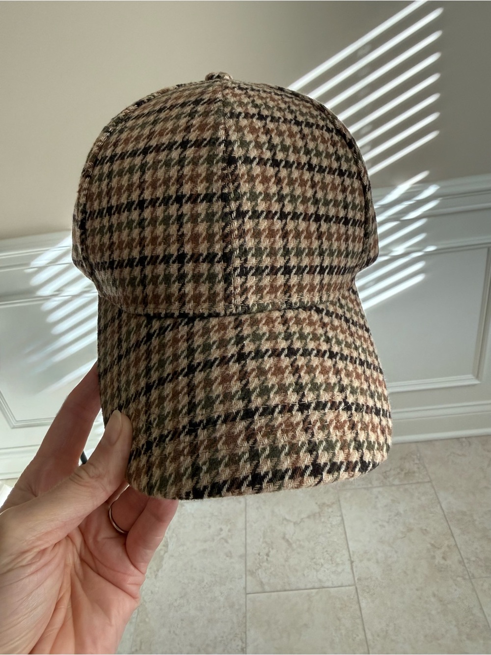 Baseball Cap in Earthy Houndstooth